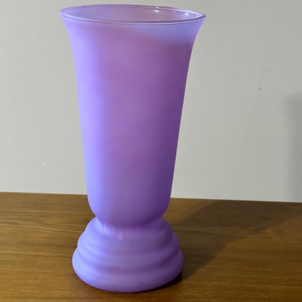Vintage Purple Frosted Glass Trumpet Pedestal Vase 10in Good